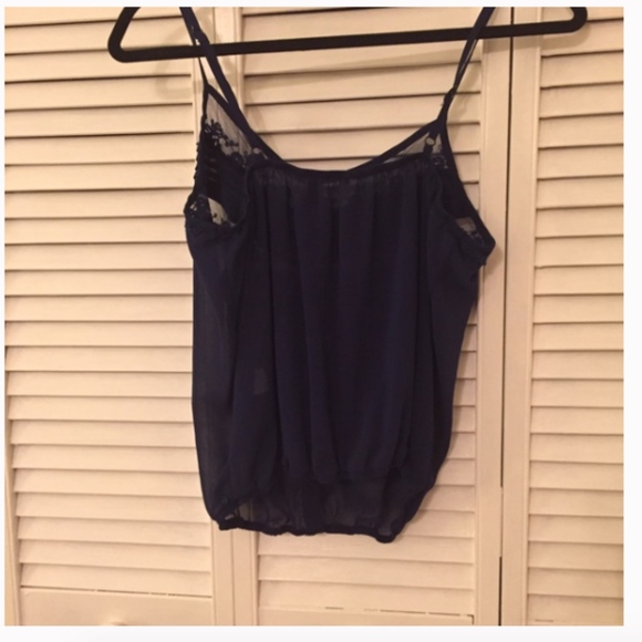 Blue Lace and Chiffon Tank - Picture 4 of 5